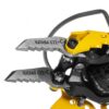 Zwei silberne Grivel Katana G22 Plus Front Points auf einem gelb schwarzen Steigeisen montiert.