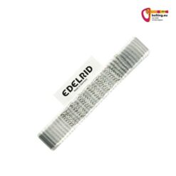 Weiss graue Edelrid PES Express Sling 16mm schräg auf weißem Hintergrund.