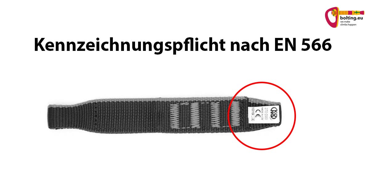 Grafik mit Expressschlinge mit Label als Beispiel für verpflichtende Kennzeichnung nach EN 566 Norm.