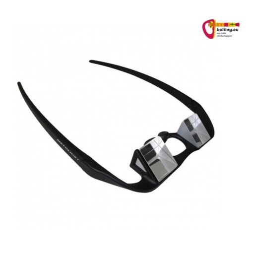 Schwarze Metolius Upshot Belay Glasses Sicherungsbrille für Brillenträger vor weißem Hintergrund.