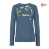 Blaues E9 Fiona Langarm Damen Klettershirt von der Rückseite mit großem Wolken Print.