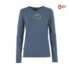 Blaues E9 Fiona Langarm Damen Klettershirt von der Vorderseite mit kleinem Wolken Print.