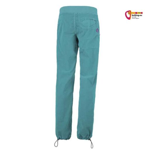 Türkise E9 Onda VS Thymus Damen Kletterhose von der Rückseite vor weißem Hintergrund.