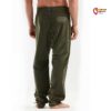 E9 Onda Belt VS Herren Kletterhose aus Cord Stoff und junglegreen Farbe von der Rückseite an Model mit Bauchausschnitt.