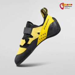 Gelb schwarzer La Sportiva Katana Velcro Allround Kletterschuh von der Seite.