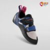 Blau - pink - schwarzer Gelb schwarzer La Sportiva Katana Velcro Woman Allround Frauen Kletterschuh von schräg vorne.