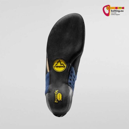 Schwarze Sohle eines La Sportiva Damen Kletterschuhs von unten.