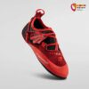 Rot schwarzer La Sportiva Stickit Kinderkletterschuh von oben vor weißgrauem Hintergrund.