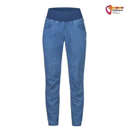 Blaue Rafiki Chain Damen Jeans Kletterhose von der Vorderseite auf weißem Hintergrund.