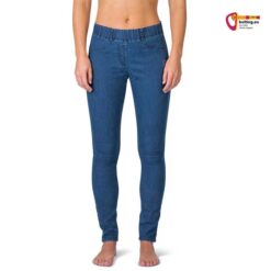 Modell mit freiem Oberkörper von der Vorderseite und Rafiki Evo Lady Jeggings Stretch Kletterhose auf weißem Hintergrund.