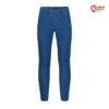 Blaue Rafiki Evo Jeans Kletterhose von vorne auf weißem Hintergrund.