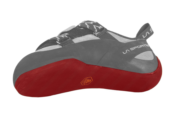 Grafik eines Kletterschuhs mit durchlaufender Sohle für komplette Besohlung.