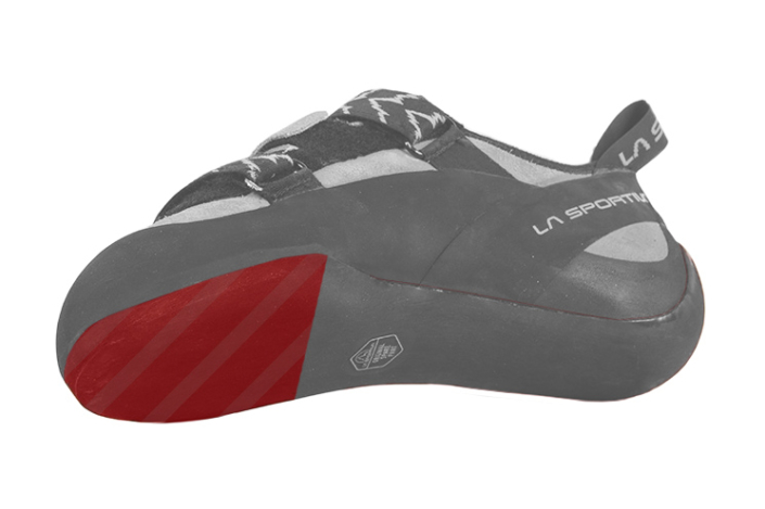 Grafik eines Kletterschuhs mit durchlaufender Sohle für Besohlung des vorderen Drittels.