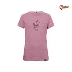 Rosa Chillaz Kinder Klettershirt für Mädchen mit Blumenmotiv auf der Brust.