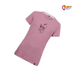 Rosa Chillaz Kinder Klettershirt für Mädchen mit Blumenmotiv auf der Brust.