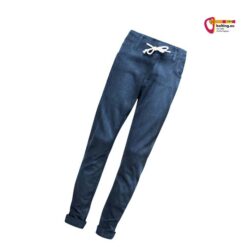 Blaue Chillaz Kinder Kletterhose mit weißem Kordelzug von vorne.