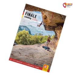Buntes Cover des Finale Kletterführer mit Klettererin in Überhang.