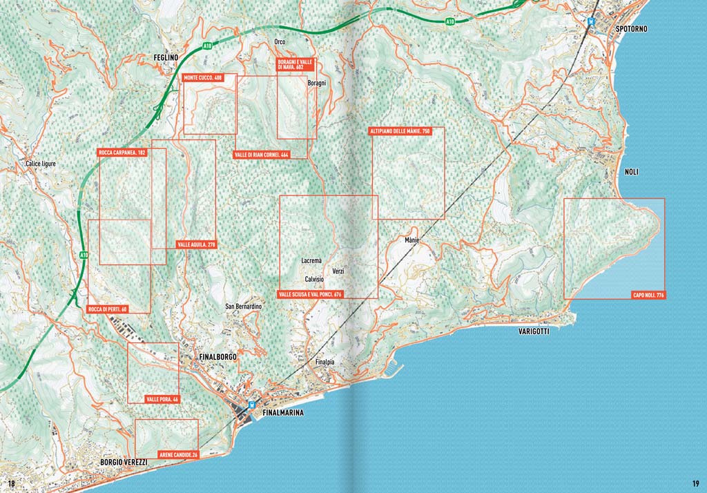 Landkarte mit den Massien des Finale Kletterführers.