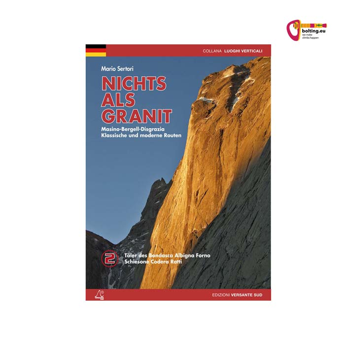 Cover des Nichts als Granit Band 2 Kletterführer mit gelblich beleuchteter Felswand.