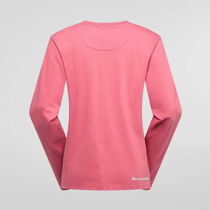 Rosa La Sportiva Moon Climb Long Sleeve Damen Bio Langarm Klettershirt von hinten.