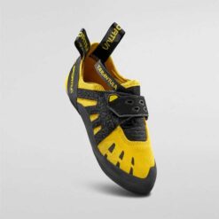 Gelb - schwarzer La Sportiva Tarantula Junior von schräg oben gesehen.