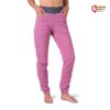 Bauchfreies Modell mit rosa Rafii Femio Damen Kletterhose für den Sommer von vorne.