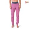 Bauchfreies Modell mit rosa Rafiki Femio Damen Kletterhose für den Sommer von vorne.