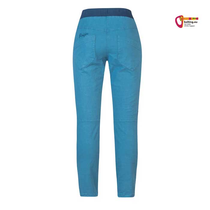 Hellblaue Damen Leinen Kletterhose von hinten.