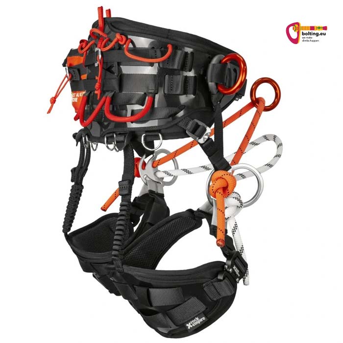 Schwarzer Rock Empire Sherman Baumpflegergurt von der Seite mit allen Details.