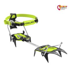 Grün schwarzes Edelrid Nemo Auto 10 Zack Steigeisen mit Automatic Bindung schräg von vorne.