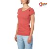 Modell mit rotem Damen Bio Baumwoll Klettershirt.