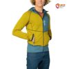 Modell mit gelb blauem Rafiki Ascent Full Zip Hoody von der Seite.