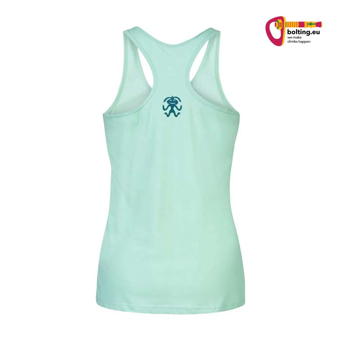 Mint farbenes Rafiki Babsi LT Damen Kletter Tank Top von der Rückseite vor weißem Hintergrund.