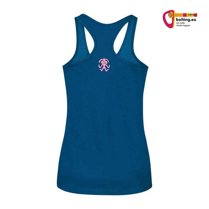 Blaues farbenes Rafiki Babsi LT Damen Kletter Tank Top von der Rückseite vor weißem Hintergrund.