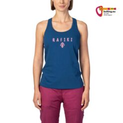 Modell mit blauem Rafiki Damen Kletter Tank Top von vorne vor weißem Hintergrund.