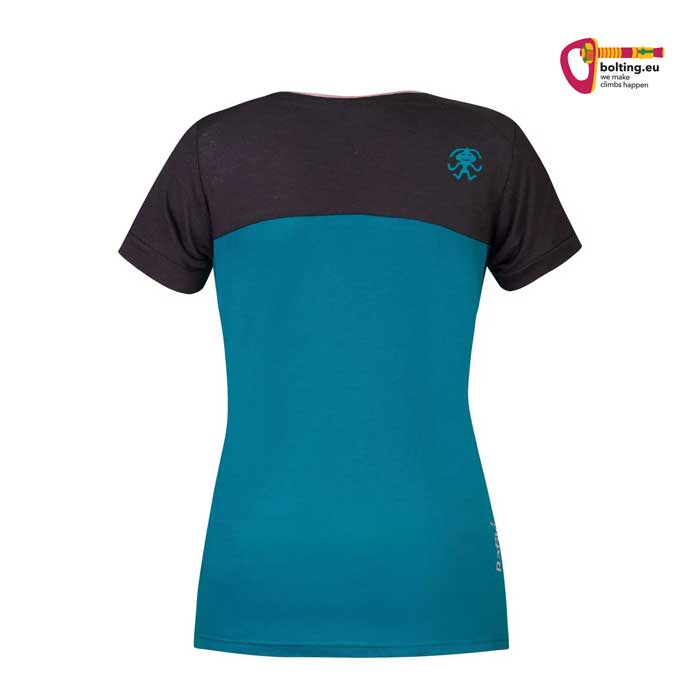 Blau graues Rafiki Chulilla Lady Damen Klettershirt von hinten vor weißem Hintergrund.