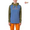 Modell mit blau grünem Rafiki Estrella Damen Kletter Hoody von der Vorderseite