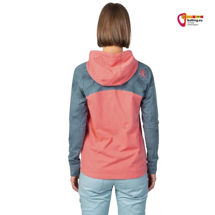 Modell mit pink grauem Rafiki Estrella Damen Kletter Hoody von der Rückseite