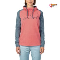 Modell mit pink grauem Rafiki Estrella Damen Kletter Hoody von der Vorderseite