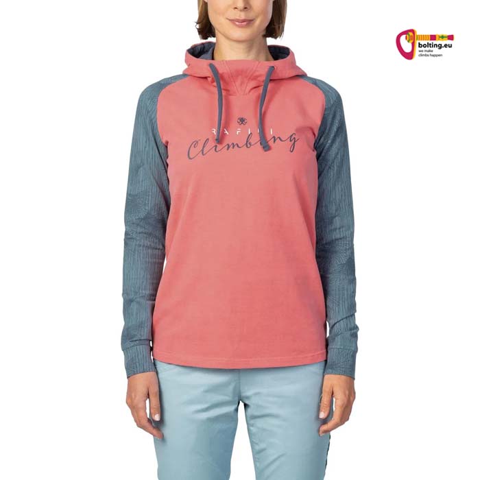Modell mit pink grauem Rafiki Estrella Damen Kletter Hoody von der Vorderseite