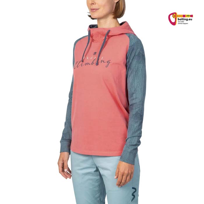 Modell mit pink grauem Rafiki Estrella Damen Kletter Hoody schräg von der Vorderseite