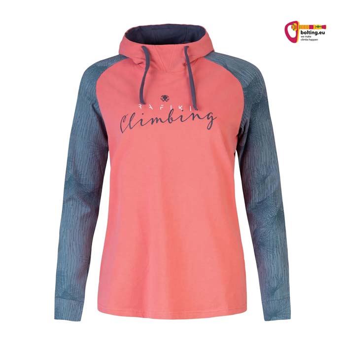 Pink grauer Rafiki Damen Kletter Hoody von der Vorderseite.