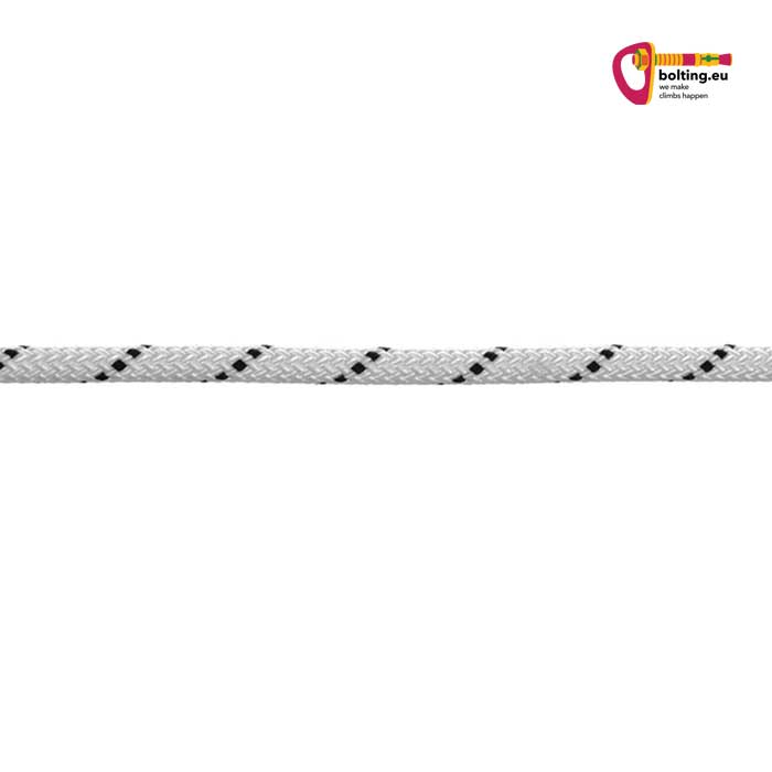 Weiß schwarzes Edelrid Performance Static 10mm Statikseil quer auf weißem Hintergrund.