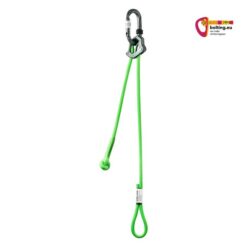 Längenverstellbare Selbstsicherungsschlinge Edelrid Switch Adjust mit grauem Karabiner und Seilklemme.