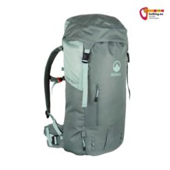 Lavendelfarbener Kohla Alpinist Guide 28 Kletterrucksack schräg von der Seite vor weißem Hintergrund.
