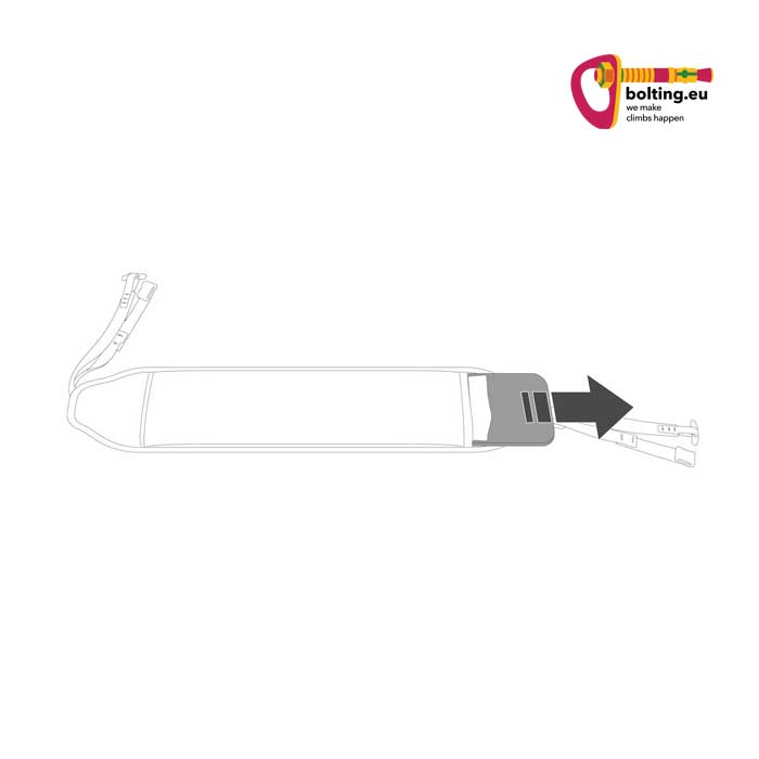 Grafik des Petzl Litepod Sitzbrett zur Erklärung der Wechselhülle.