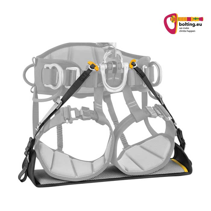 Schematische Grafik mit Industrieklettergurt und einem Sitzbrett.