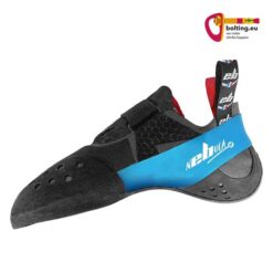 Schwarz blauer EB Nebula S Damen Kletterschuh vor weißem Hintergrund.