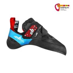 Schwarz blauer EB Nebula S Damen Kletterschuh vor weißem Hintergrund.