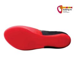 Rote Sohle des EB Neo Gym Kletterschuhs von der Unterseite.